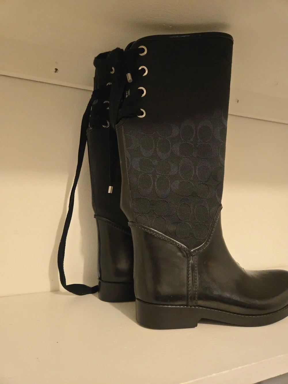 Coach Black Lace-Up Signature  Boots